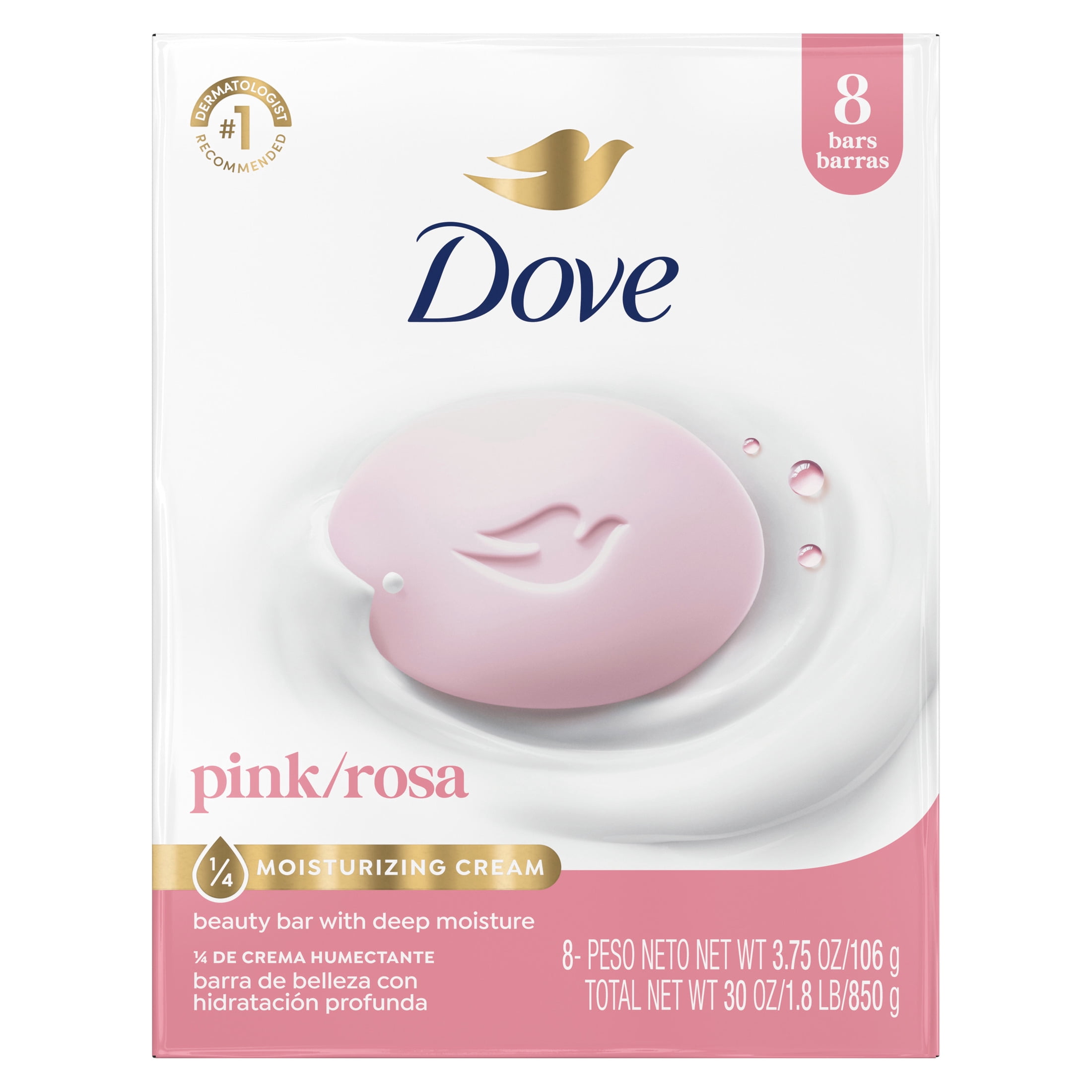 (4 pack) Dove Beauty Bar for Soft, Smooth Skin Pink Rosa Cleans & Moisturizes, 3.75 oz 8 Bars