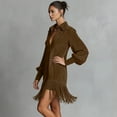 thumbnail image 6 of AUNVITO Women's Deep V Neck Long Sleeve Dress with Fringe Detail Vintage Loose Fit Solid Color Maxi Dress, 6 of 9
