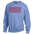 thumbnail image 2 of Men's ComfortWash Powder Blue Delaware State Hornets Stack Garment Dyed Crewneck Pullover Sweatshirt, 2 of 3