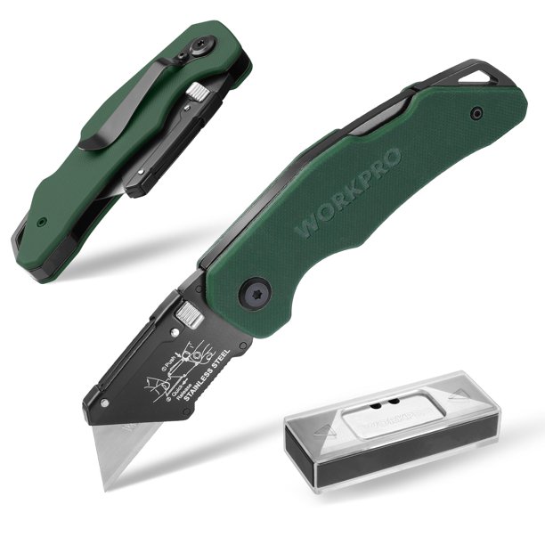 Cuchillo utilitario plegable WORKPRO G10 con mango de acero inoxidable
