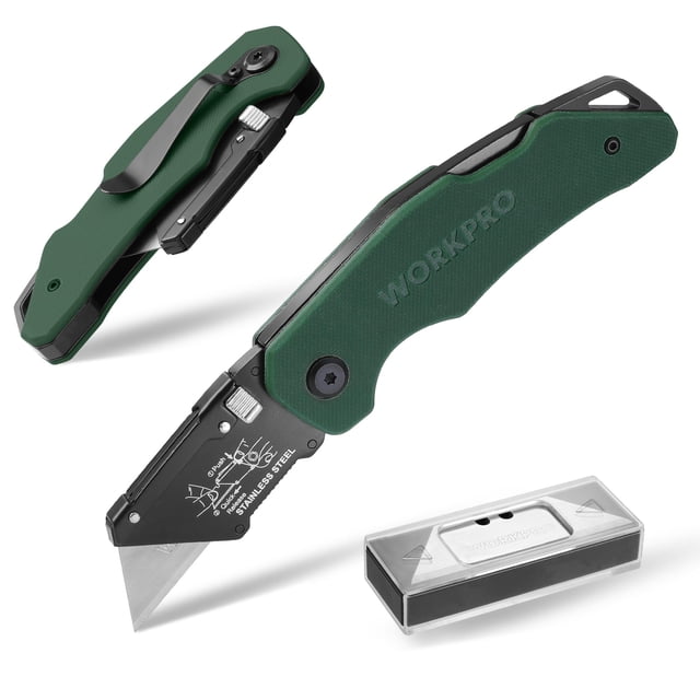 Cuchillo utilitario plegable WORKPRO G10 con mango de acero inoxidable