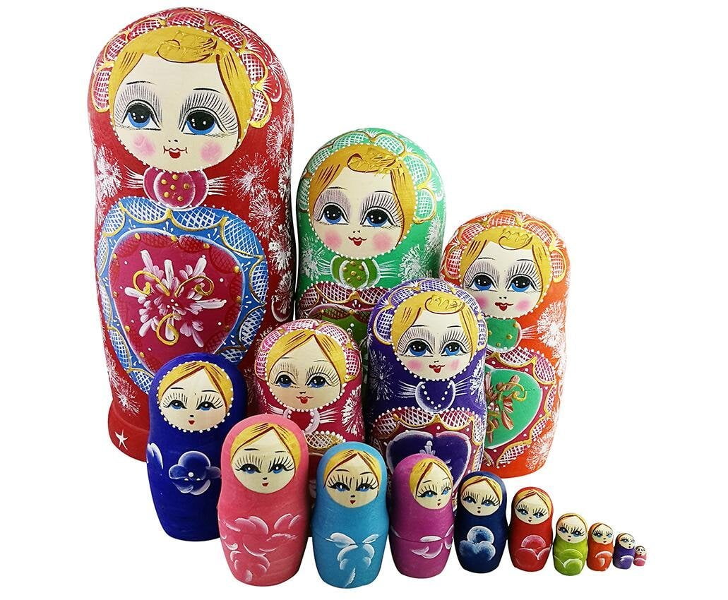 Winterworm Colorful Little Girl Heart Pattern Wooden Handmade Russian