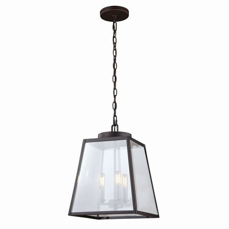 

Vaxcel Grant 3 Light Bronze Farmhouse Lantern Pendant Clear Glass