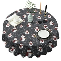 Black Christmas Snowman Pattern Round Tablecloth 60"x60",Wrinkle Wipeable Table Cloth for Kitchen Dining Room Picnic Patio Party