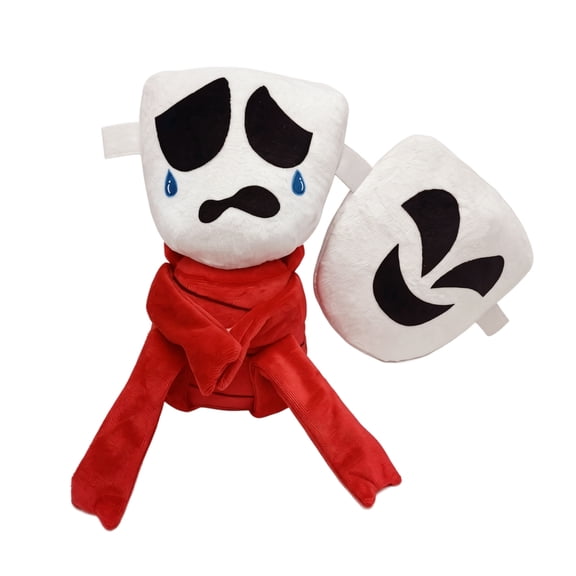 Circus Gangle Plush Toy with 2 Interchangeable Masks, 9 Inch Red Ribbon Stuffed Doll, Sad & Smiley Mask Cartoon Anime Soft Plushies Gift for Kids Animation Fans Collectible