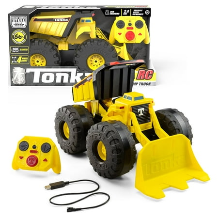 Tonka Mighty Monster RC - A Tonka First-Ever - Dump & Plow Truck, Made with Real Steel, Variable Speed, Motorized Hauling & Dumping, 360 Degree Stunts - Great Gift for Ages 5+