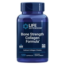 Life Extension Bone Strength Collagen Formula, calcium collagen chelate, calcium fructoborate, vitamin D3, magnesium citrate, silicon, dried plum extract, boron, gluten-free, non-GMO, 120 capsules