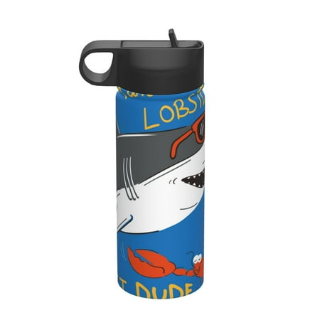 

Adobk Shark With Sunglasses and Lobste Print Water Bottle 18oz Sports Insulated Kettle for Cycling Gym Basketball Outdoor Suitable as a Present