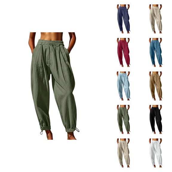 Harem Pants Women Spring Summer Elastic Waist Loose Fit Lightweight Beach Pants Trousers with Pockets
