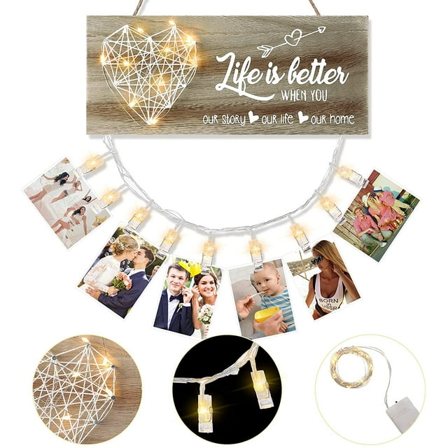 Couple Present Photo Holder Present with Exquisite String Light, Friend Present for Women Friend Female, Wall Photo Frame, Boyfriend Girlfriend Romantic Picture Frame, Engagement Present for Couple