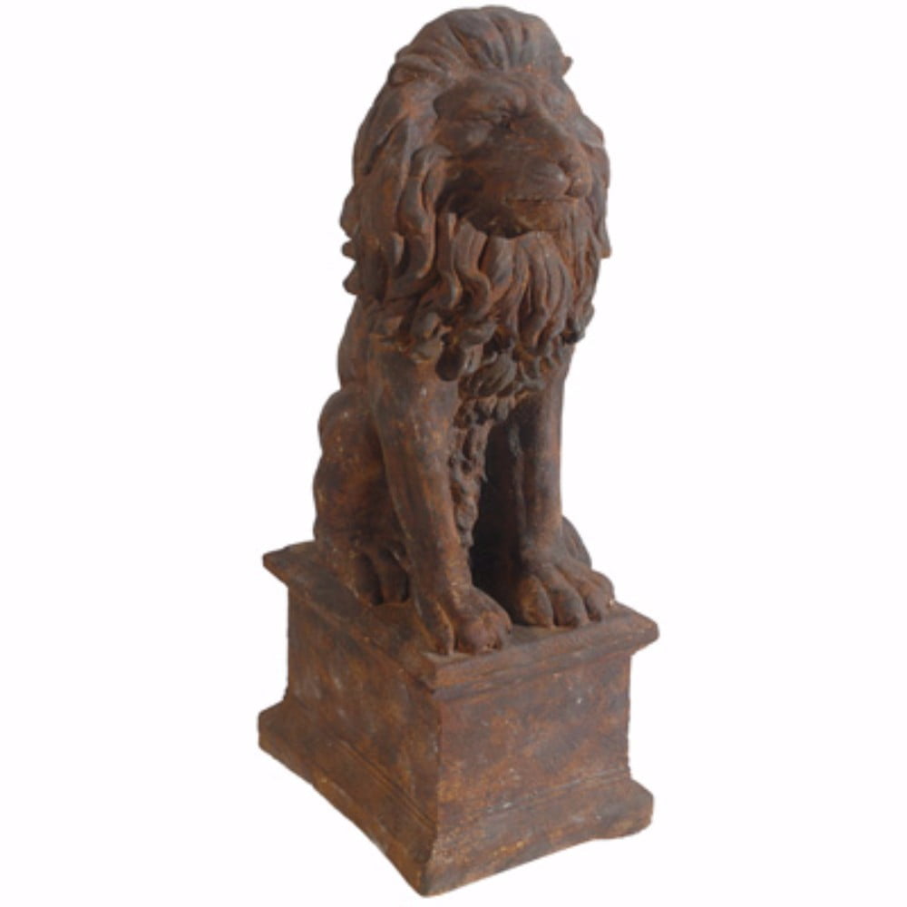 Royal Lion Statue Sitting on a Pedestal, Brown