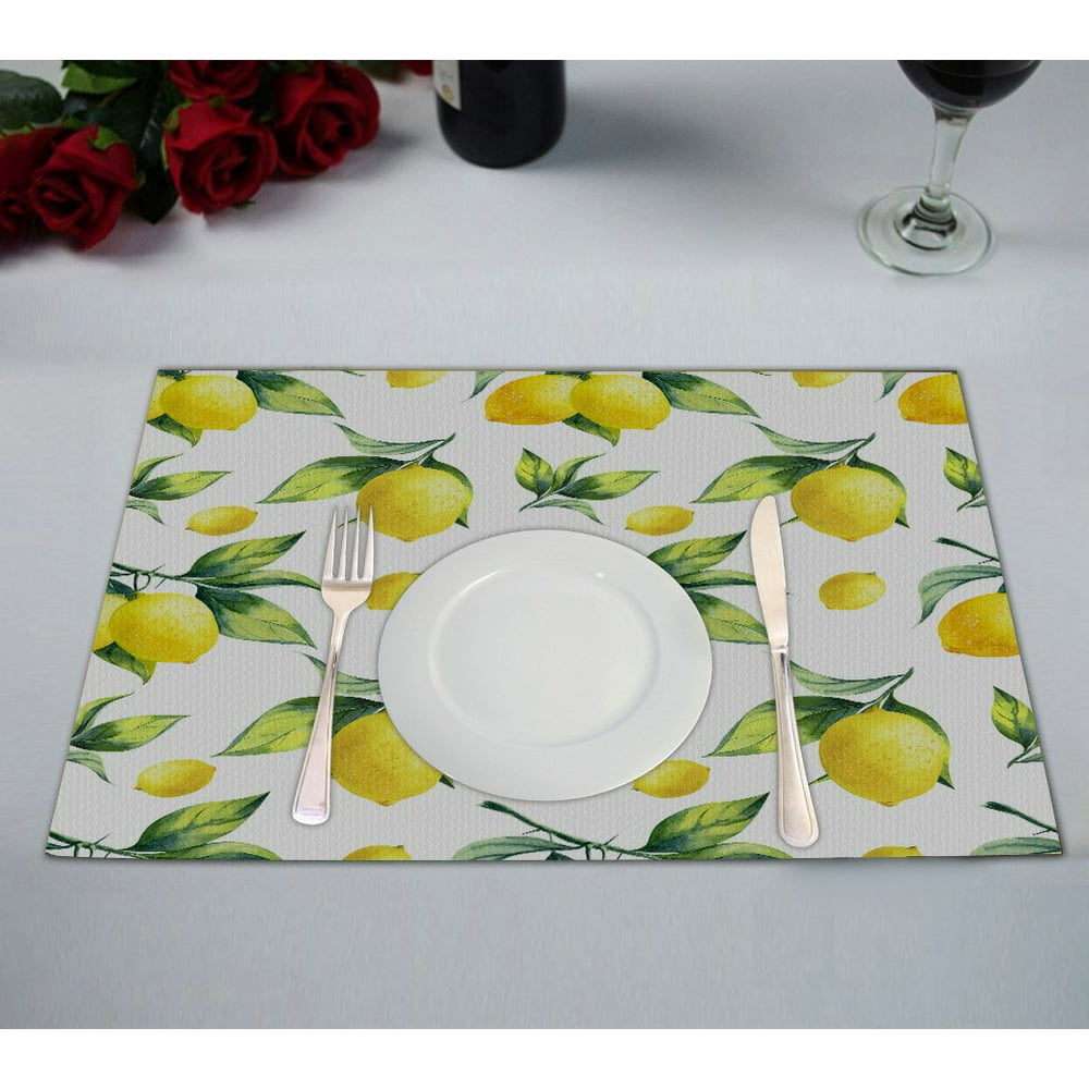 ECZJNT lemon white Placemat Table Mat Cup Mat 12x18 inch,Set of 2