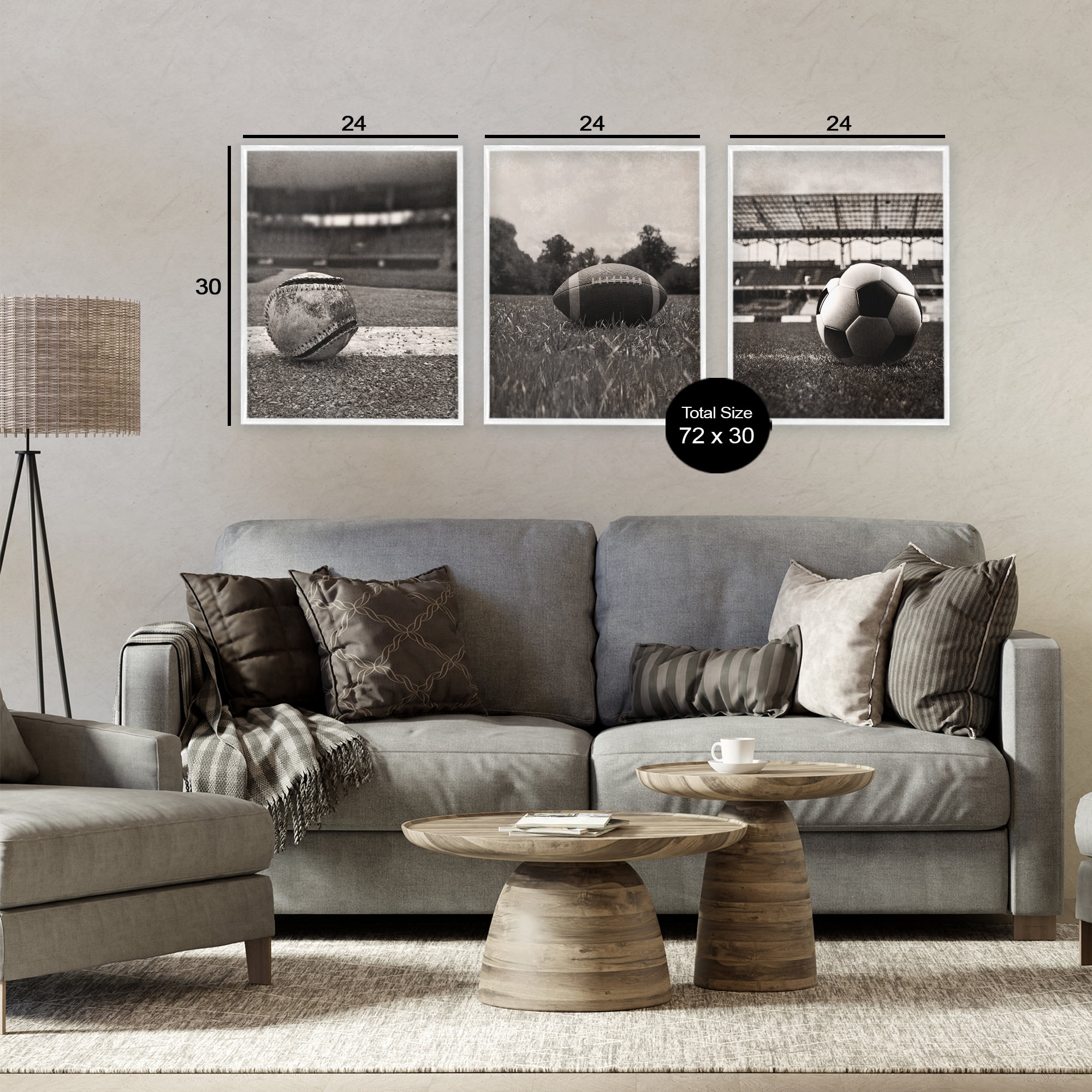 Stupell Industries Vintage Sports on Field 3 Piece White Framed Giclee Art Set, design by Marcus Prime