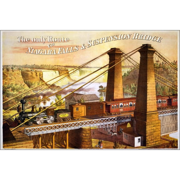 24"x36" Gallery Poster, Great Western Railway's Railroad Niagara Falls Suspension Bridge c1876