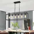 thumbnail image 6 of Garwarm Black Farmhouse Kitchen Island Lighting, Industrial Chandelier, 6-Light Rectangular Pendant Light Fixtures For Dining Room Bar Foyer(Metal, Height Adjustable), 6 of 18