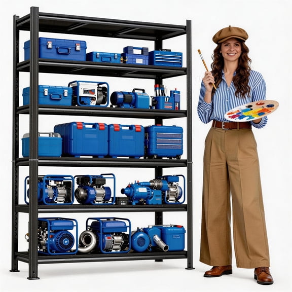 63"H Sturdy Steel Garage Organizer Rack, 5 Tier Adjustable Heavy Duty Storage Shelf, 2750 Lbs Weight Capacity, Dual Column Metal Shelving Unit for Shed Pantry Shop 40"W×16"D