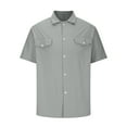 thumbnail image 3 of Iugvhana Mens Classic Short Sleeve Button Down Shirts with Double Pocket Regular-Fit Solid Color Lapel Tops Shirt Gray XXL, 3 of 5