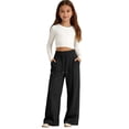 thumbnail image 2 of Bysome Pants For Girls Solid Color Elastic Waist With Drawstring and Pockets Loose Fit Trousers Lightweight Girls Pants Size 5-6 Years Black, 2 of 7
