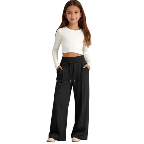 Glisme Little Girls Trousers Solid Color With Pockets And Drawstring Autumn Casual Girls Sports Pants Size 5-6 Years