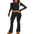 thumbnail image 2 of LYMAYTER Casual Two Piece for Women's Long Sleeve Crew Neck T-shirt High Waist Foldover Flare Pants Sets, 2 of 9