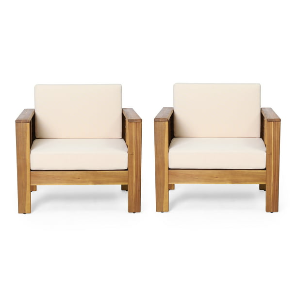 Lithonia Acacia Wood Outdoor Club Chairs With Cushions Set Of 2 Teak And Cream Com - Is Teak Or Acacia Better For Outdoor Furniture