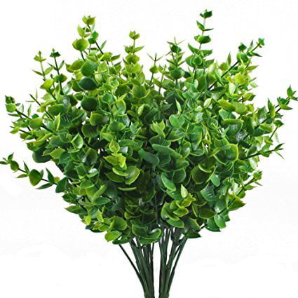 ShrubArts Artificial Greenery Plants Fake Plastic Eucalyptus Leaves Bushes for Wedding, Garden, Indoor Outdoor, Office Verandah Decor,(4