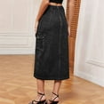thumbnail image 6 of Women'S Casual High Waist Denim Mid Skirt Slit Button Up Jean Skirts with Pockets Black & Gray XXL, 6 of 7