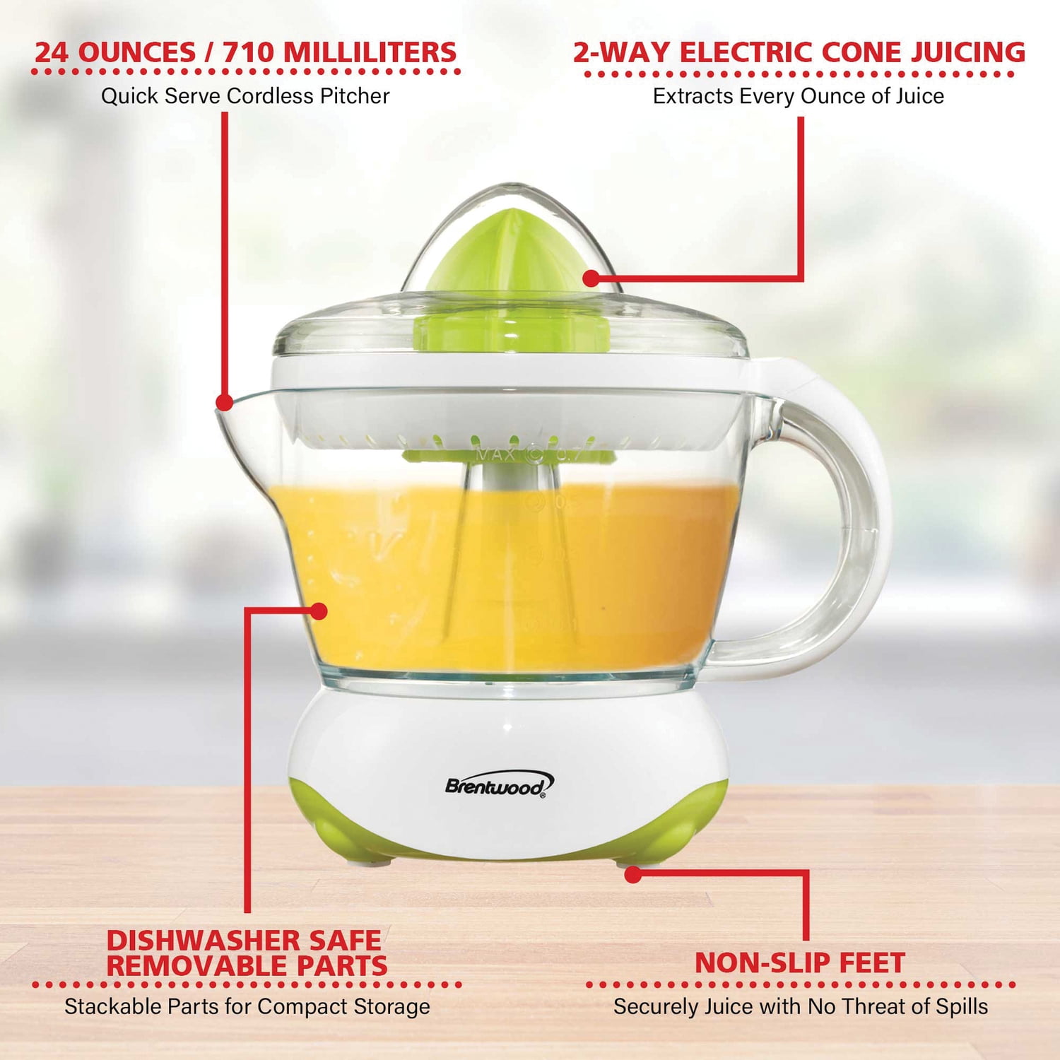 Brentwood Electric Citrus Juicer, 24 oz., Cream