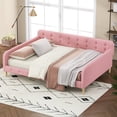 thumbnail image 3 of Euroco Upholstered Queen Size Daybed, Linen Sofa Bed, Pink, 3 of 10