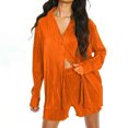 thumbnail image 1 of Conjunto De Mujer Plisado Con Cuello En V Manga Larga Color Puro Pantalones De Pierna Ancha Ropa De Mujer De 2 Piezas Naranja M, 1 of 6