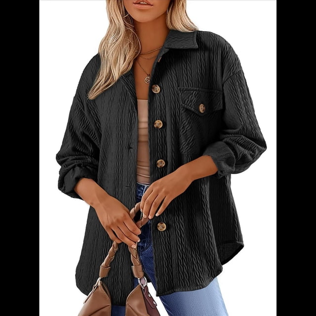 Camisas de Punto Extragrandes para Mujer, Blusas de Trabajo de Larga con Botones, Blusas de Moda de Otoño. Negro XL