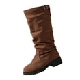 thumbnail image 3 of Domuza Women's Slouchy Knee High Boots, Faux Suede Buckle Decor Low Block Heel Tall Boots, Non-Slip Ruched Casual Winter Boots for Daily Commuting Walking Outdoor Wear Brown 8.5（EU-41）, 3 of 7