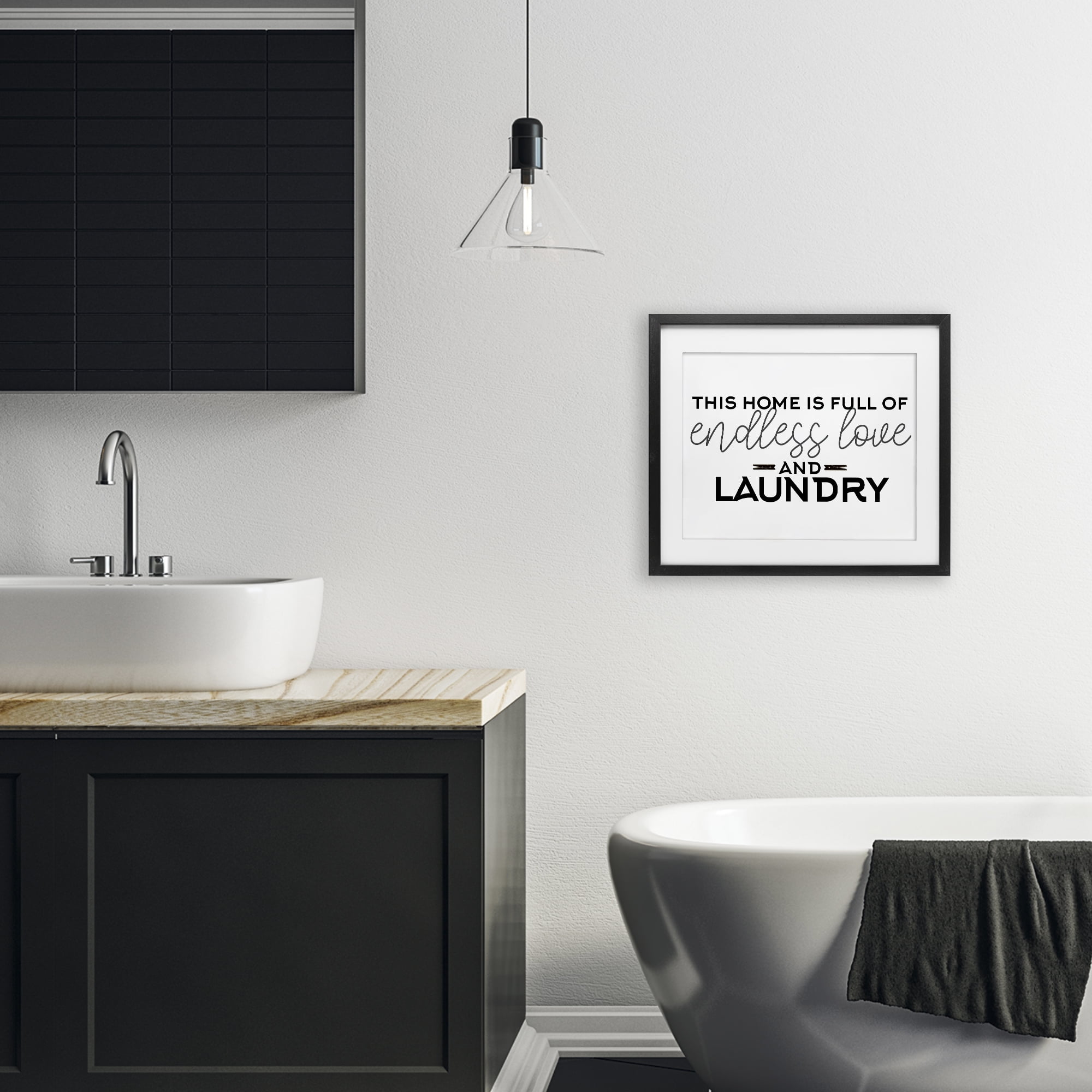 Endless Love & Laundry Minimal Black Framed Print Under Glass, design by Kim Allen