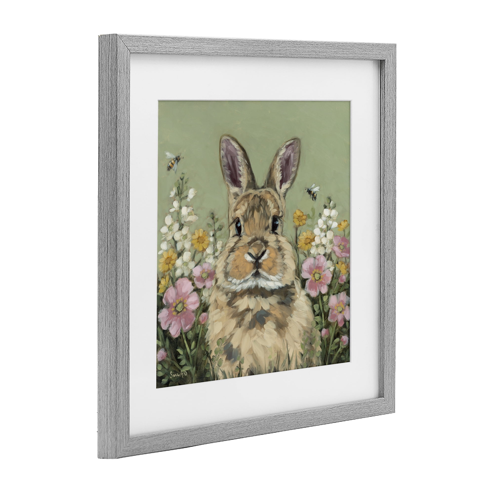 Stupell Industries Spring Abloom Rabbit Gray Framed Print Under Glass, design by Sara G. Designs