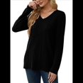 thumbnail image 3 of Blusas de Larga para Mujer, Camisetas con Cuello en V, Suéteres Tipo Túnica Ligeros, Moda Negro XXL, 3 of 9