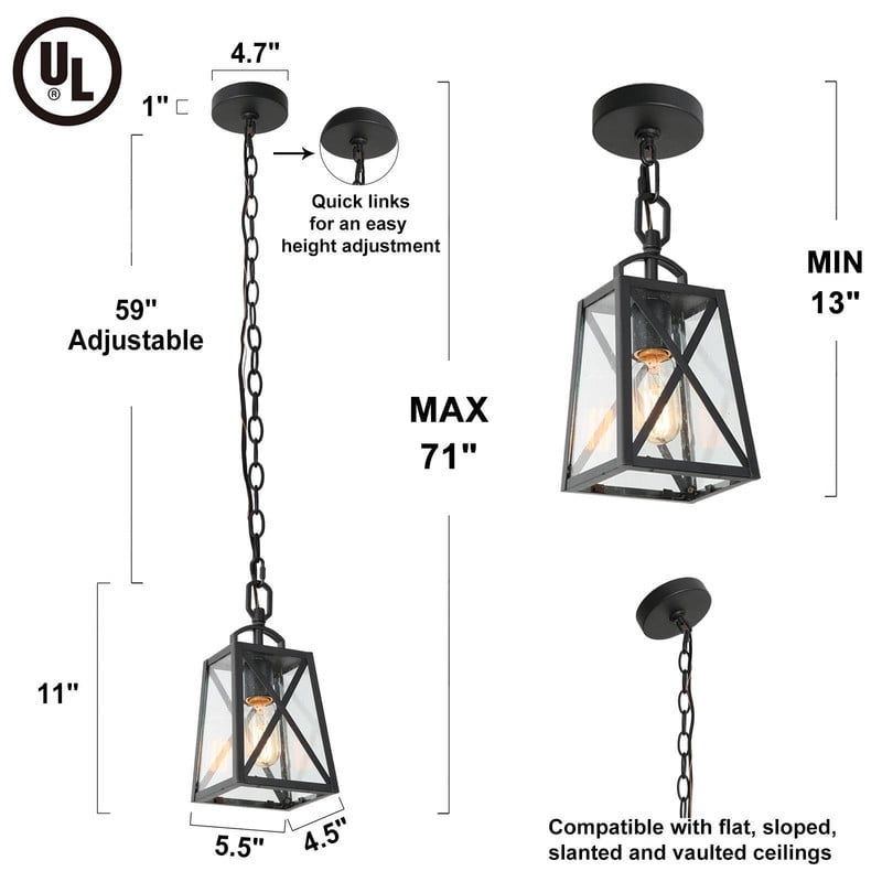 LNC Miyuk 1-Light Matte Black and Seeded Glass Modern Square LED Mini Pendant Light,11"H
