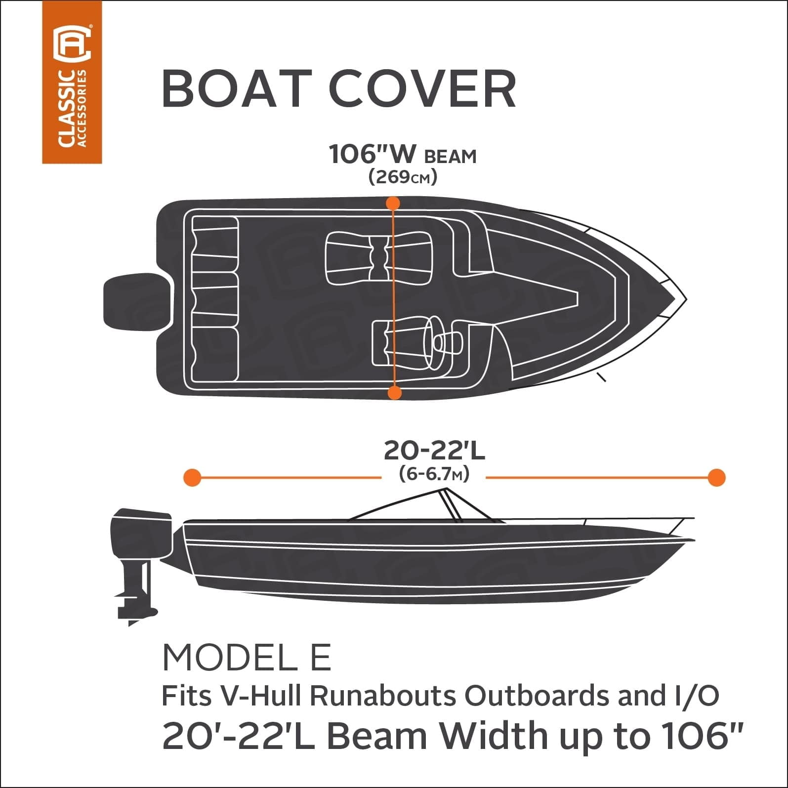 14/' L x 68/" W Classic Accessories Stellex™ Boat Cover Fits Boats 12/'