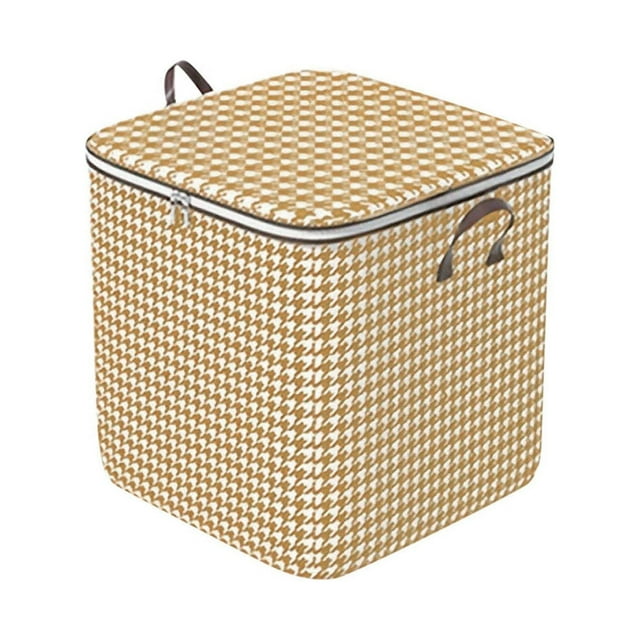Yellow Houndstooth Storage Bag Large Capacity Folding Clothes Portable Wardrobe Sorting Clothes Storage Box With Reinforced Handle Zipper For Home