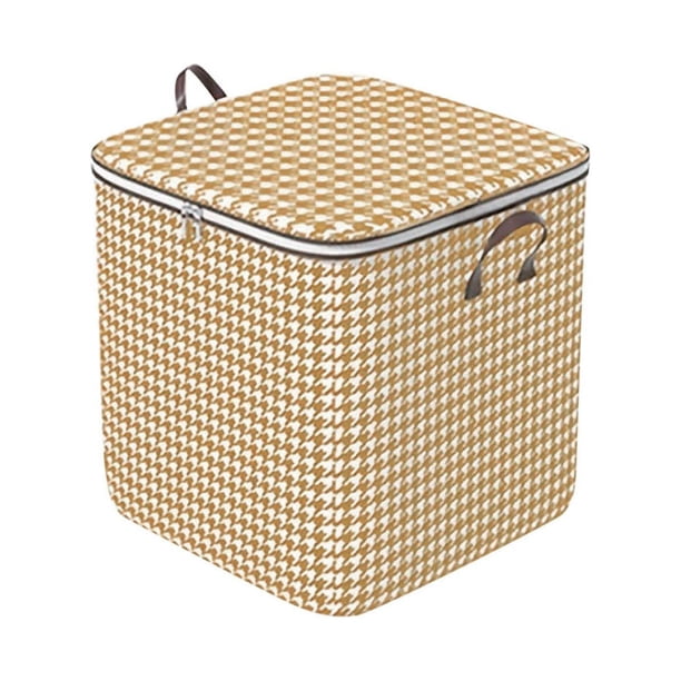 Amarillo Houndstooth bolsa de almacenamiento de gran capacidad plegable armario portátil de clasificación de ropa de almacenamiento con cremallera asa reforzada para el hogar