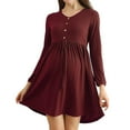 thumbnail image 1 of Robe de Maternité à Manches Longues Grossesse Décontractée Robe Mini Taille Haute Boutonnée Été Automne Col Rond Confortable Stylée, 1 of 7