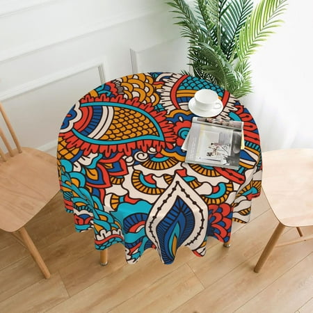 

Round Tablecloth 60 Inch Stain Resistance Polyester Bohemian Style Table Cloth Table Cover for Kitchen Dining Table Buffet Parties and Camping