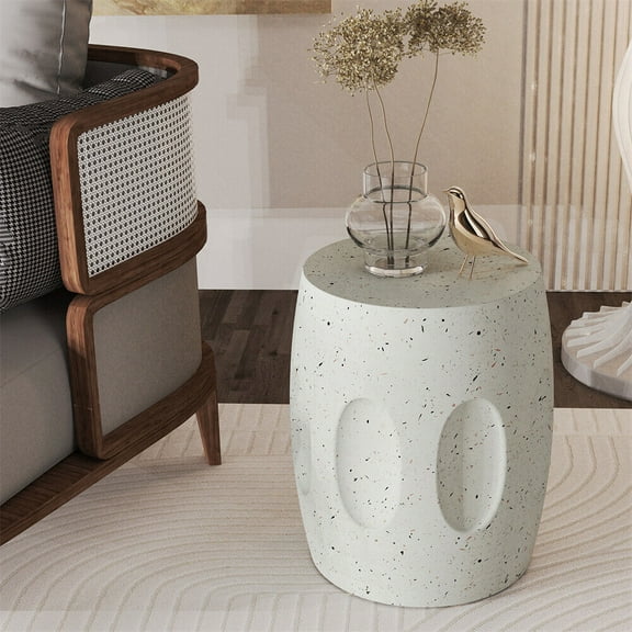 Unique Lightweight Concrete Side Table Stool Accent Table Small Coffee End Table for Living Room, Bedroom