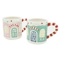 thumbnail image 2 of Holiday Time 2 pack Stoneware Embossed Gingerbread House Festive Stackable Mug, Pastel Pink & Green, 2 of 6