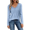 thumbnail image 4 of Garbnen Womens Long Sleeve Shirt Fitted Blue Basic Womens V Neck Tops Casual Dressy Spring Summer Women Blouse, 4 of 6