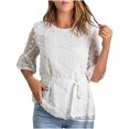 thumbnail image 1 of Mujeres Causal Color Sólido Pom Manga Corta Cuello Redondo Cinturón Suelto Camiseta Tops Blusa Jersey Fridja  bn5557, 1 of 9