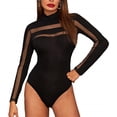 thumbnail image 3 of Inevnen Bodysuit for Women Mesh Long Sleeve Round Neck Slim Fit T Shirt Bodysuit Tops, 3 of 4