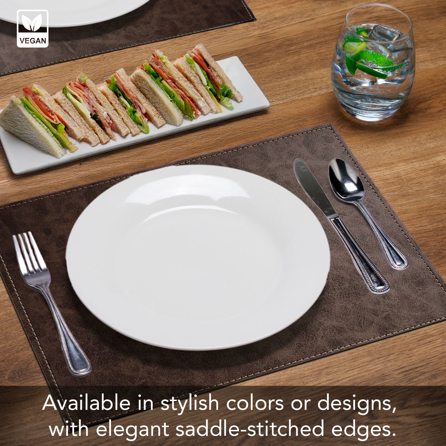 Luxurious Cloves Vegan Leather Placemats 4 Pack Look and Feel of Genuine Leather Infused with Copper