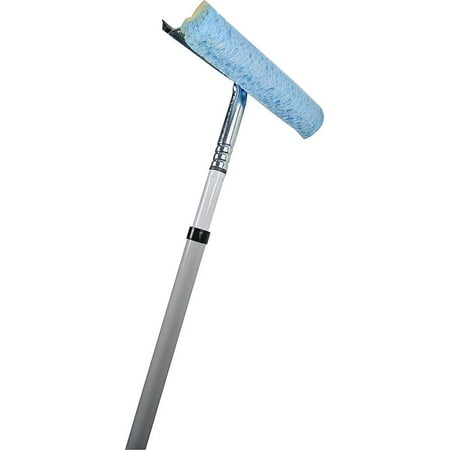 Quickie 4ZQK Telescopic Window Washer/Squeegee, 12 in Blade Length, Rubber Blade, 90 in Steel Powder