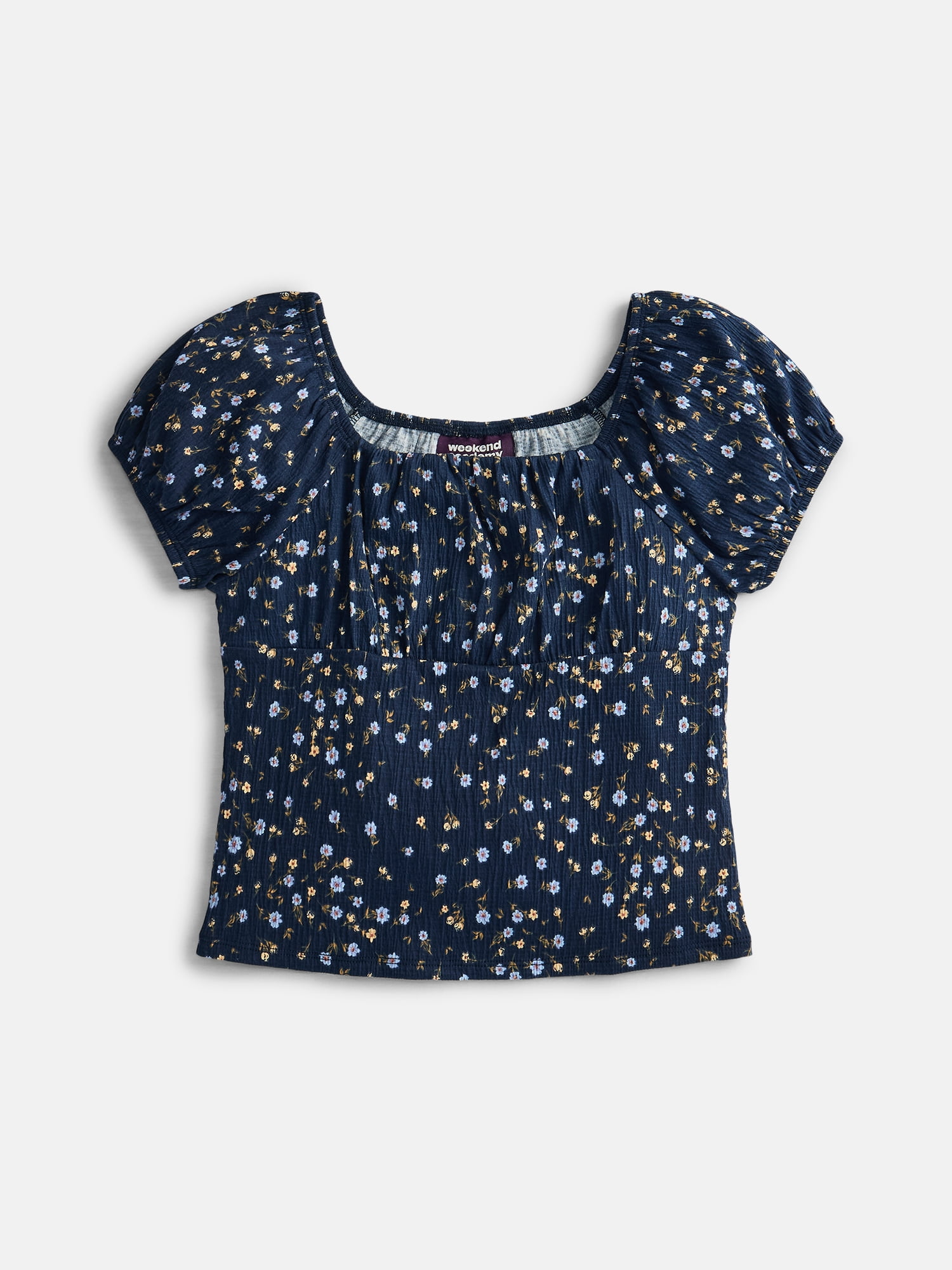 Weekend Academy Girls Printed Top with Puff Sleeves, Sizes 4-18