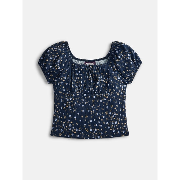 Weekend Academy Girls Printed Top with Puff Sleeves, Sizes 4-18